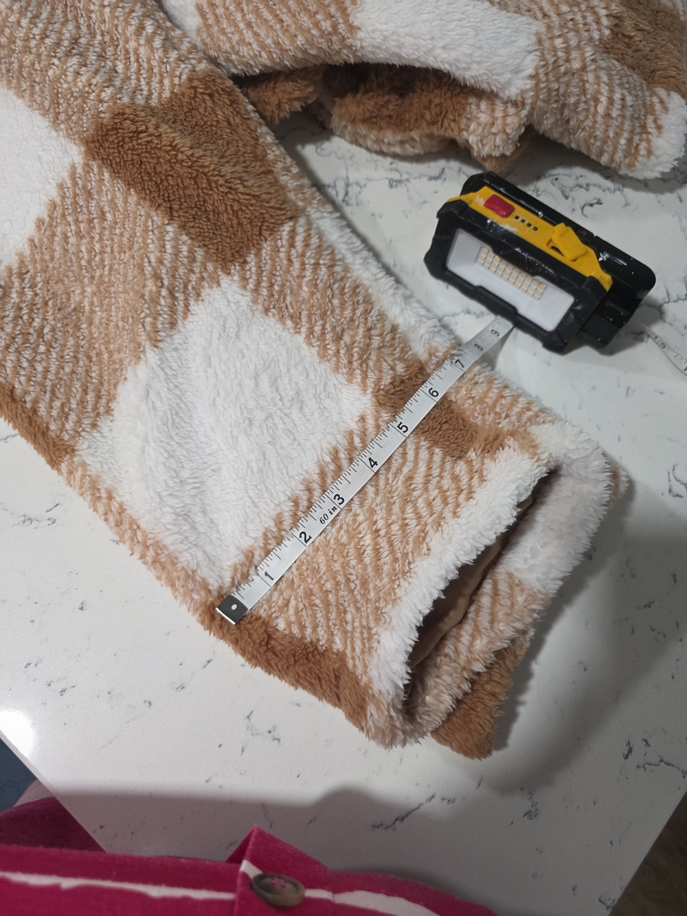 White Mark Plush Plaid Shacket in White and Camel - Picture 8 of 8